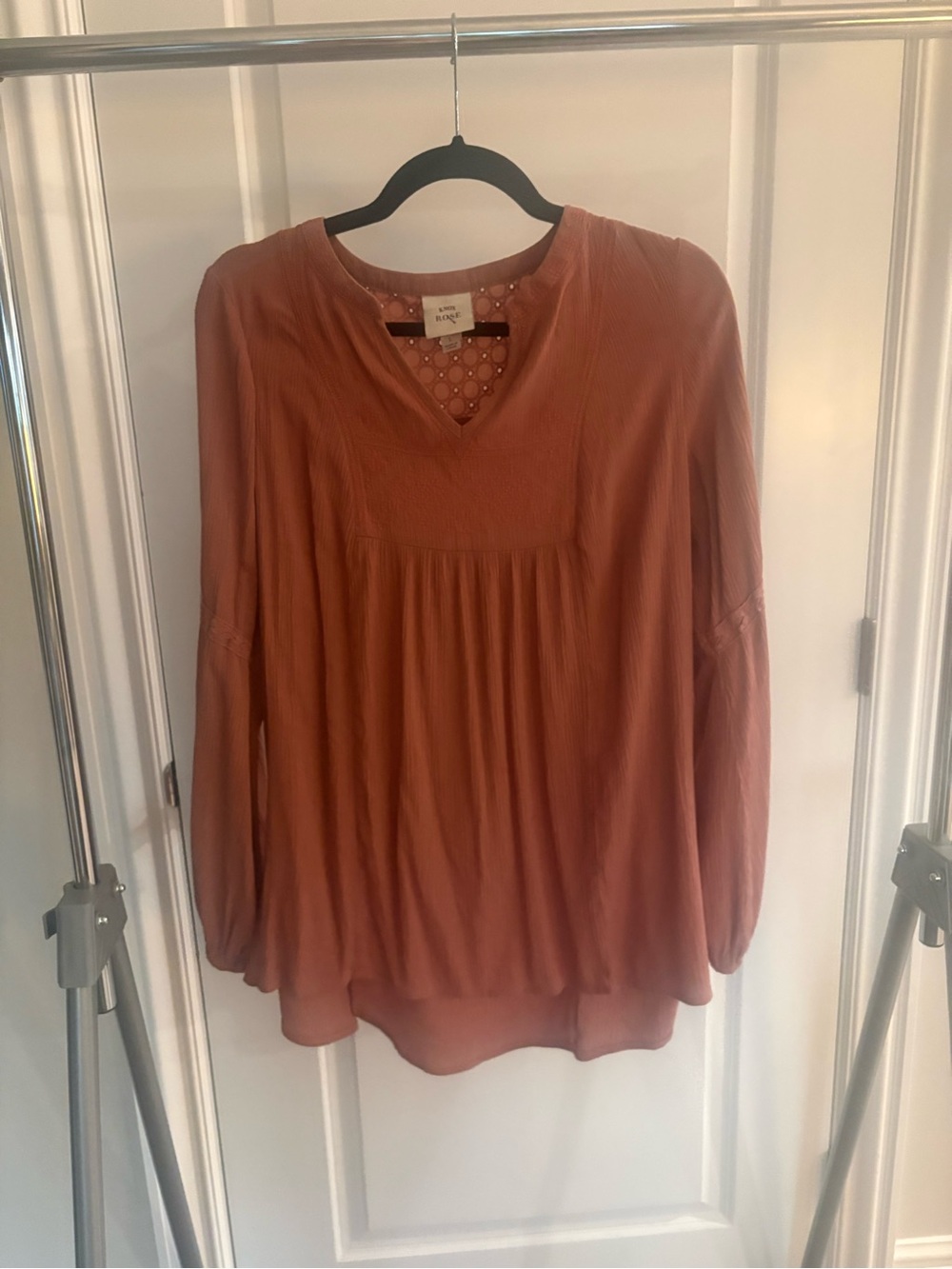 Knox Rose Rust Orange V-Neck Peasant Tunic